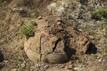 Excavation of the civilization of the ancient Greeks. Winery in ancient fortress in Byala. Wine warehouses 5th century. Pithos.