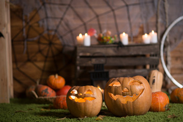 Obraz premium Pumpkin and candy of Halloween