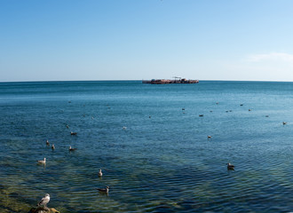 View of Black Sea shellfish farm in Bulgaria