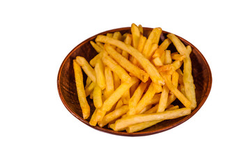 Ceramic plate with french fries isolated on a white background