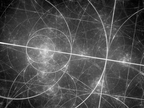 Glowing fibonacci circles in space black and white