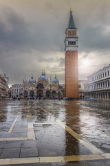 Fototapeta premium San Marco square with Bell Tower and Saint Mark's Basilica. The main square of the old town. Venice, Italy.