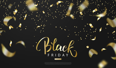 Black friday sale background with gold serpentine. Modern design.Universal vector background for poster, banners, flyers, card.