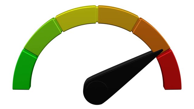 Escalation meter with black arrow. Loopable. Luma matte. 3D rendering.