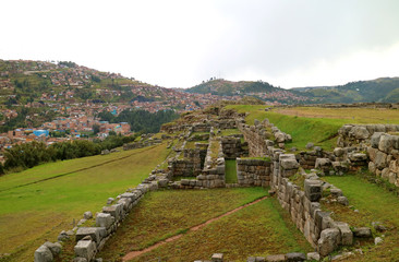 The remains of Sacsayhuaman, ancient citadel of the Inca empire overlooking the city of Cusco, Peru 