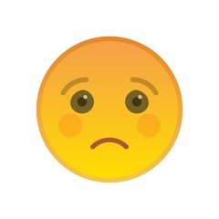 Sad emoticon isolated on white background. Melancholy yellow emoji symbol. Social communication and internet chatting vector element. Sad smile face with facial expression in flat style.