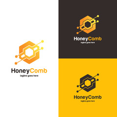 Honey Comb Logo design concept, Bee or Technology logo template