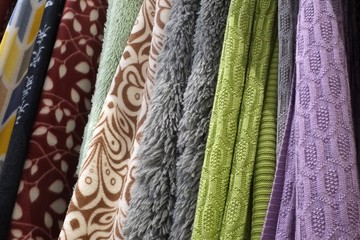 Various textile fabrics on display in the store
