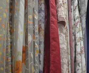 Various textile fabrics on display in the store