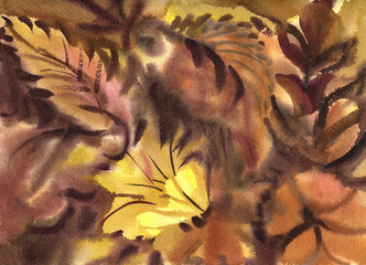 autumn orange leaves illustration background yellow watercolor