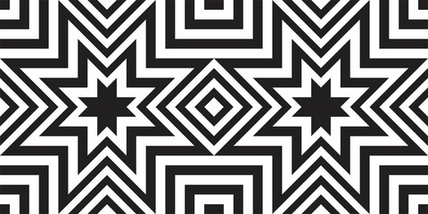 Seamless geometric pattern with striped black white background. Vector illusive background. Futuristic vibrant design.