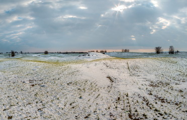 Winter fields in the snow. Winter. Wheat. Winter fields. South of Russia.