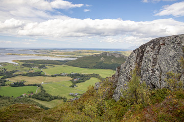 Fototapeta na wymiar Happy hiking the mountains of Bronnoy municipality Northern Norway
