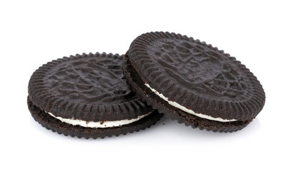 sandwich cookies with cream on white background
