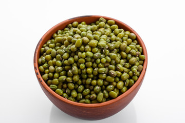 fresh muung beans on a white background