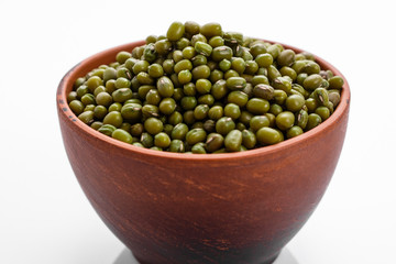 fresh muung beans on a white background