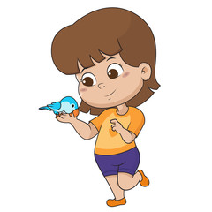 The child was playing with his good friend, that is a parrot.Vector and illustration.
