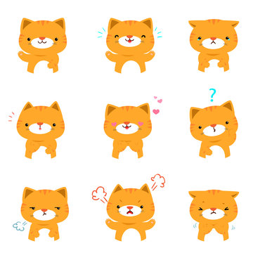 Cat with different emotions cartoon vector.
