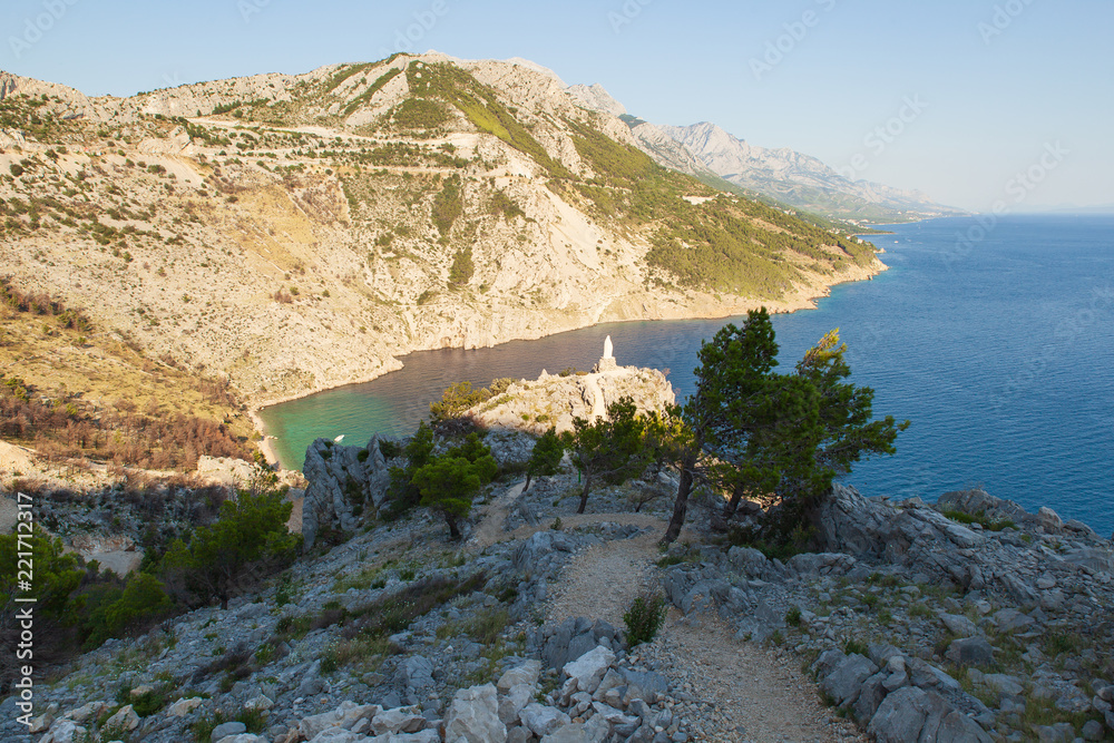 Sticker View of the shores of the Adriatic Sea and the Biokovo Mountains in the background in Croatia