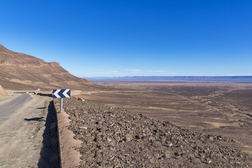Landscape of Valley of Draa from N9 road in southern Morocco. The Draa is Morocco's longest river, at 1,100 kilometres (680 mi) and in his valley live about 225,000 people
