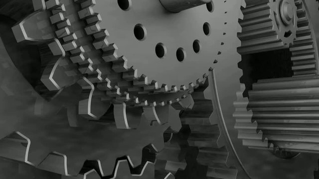 3D animation of the gear mechanism, working the gearbox.