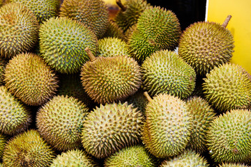 Durian fruit on a pile at the market