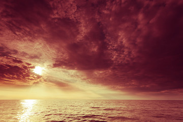 Baltic sea sunset horizon and cloudy sky