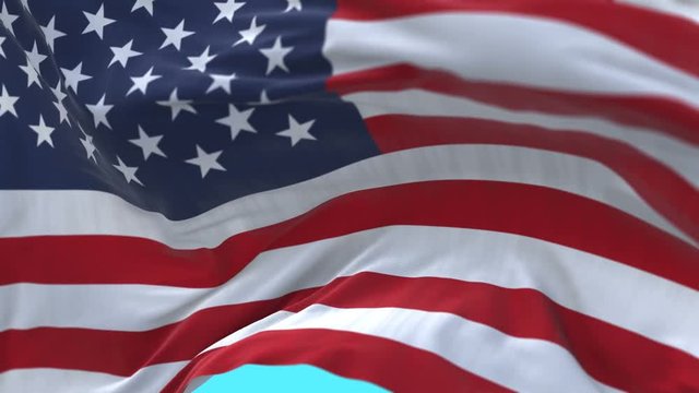seamless American Flag Slow Waving with visible wrinkles.Close up of UNITED STATES flag.usa,A fully digital rendering,The animation loops at 20 seconds.flag 3D animation with alpha channel included.