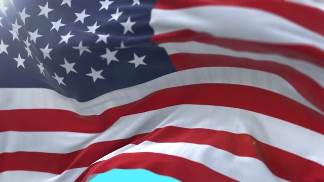 seamless American Flag Slow Waving with visible wrinkles.Close up of UNITED STATES flag.usa,A fully digital rendering,The animation loops at 20 seconds.flag 3D animation with alpha channel included.