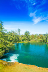 Mreznica river in Belavici village, Karlovac county, Croatia, waterfall and green nature