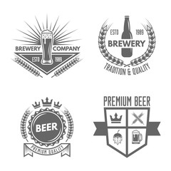 Set of beer and brewery isolated vector emblems