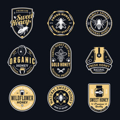 Naklejka premium Vector honey logo, icons and design elements