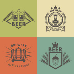 Beer and brewery isolated vector monochrome labels