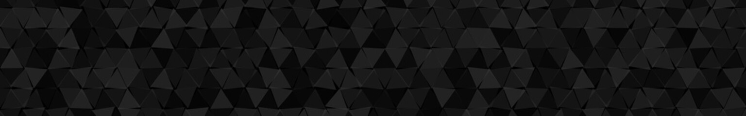 Abstract horizontal banner or background of small triangles in black colors.