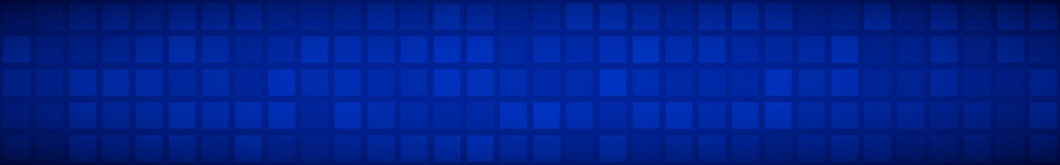 Abstract horizontal banner or background of big squares or pixels in blue colors.