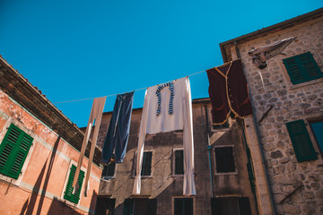 drying clothes at kotor streets in montenegro