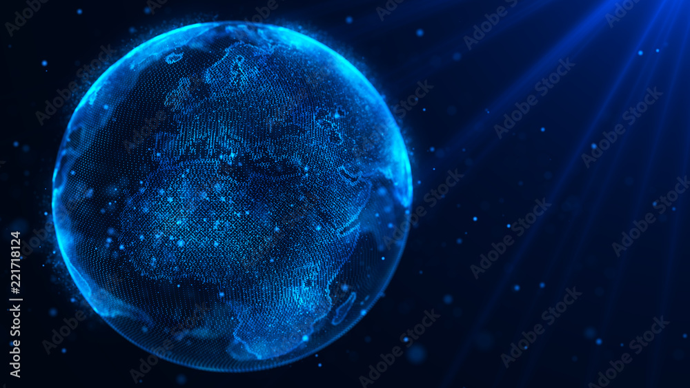 Poster Global music background. Global network planet Earth. 3D rendering. World map point.