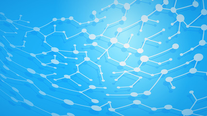 Abstract illustration of white connecting lines and dots with shadows on light blue background