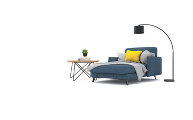 Studio with armchair and decorations. 3d rendering