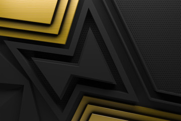 abstract dark black gold metal graphic background texture 3d illustration.