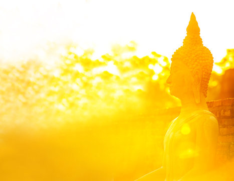 Budda head in sunlight, Peace of mind background concept
