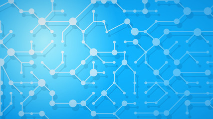 Abstract illustration of white connecting lines and dots with shadows on light blue background