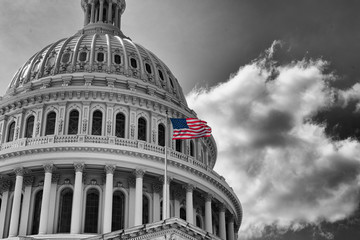 US Flag Capitol State Building Washington DC, USA