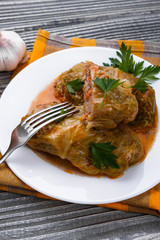 cabbage rolls on a wooden gray rustic background