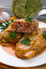 cabbage rolls on a wooden gray rustic background
