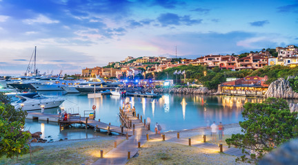 Naklejka na ściany i meble View of harbor and village Porto Cervo, Sardinia island, Italy