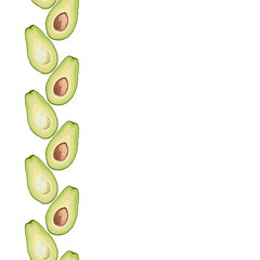 Vector seamless decorative border of avocado slice on white background. Avocado cut texture