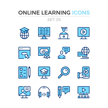 Online learning icons. Vector line icons set. Premium quality. Simple thin line design. Modern outline symbols, pictograms.