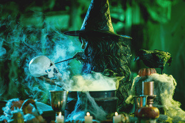 Young Witch Is Cooking Skull Potion