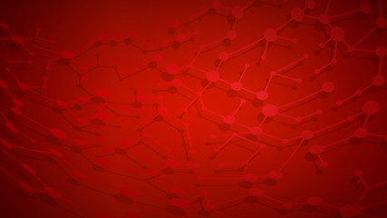 Abstract background of connecting lines and dots with shadows in red colors